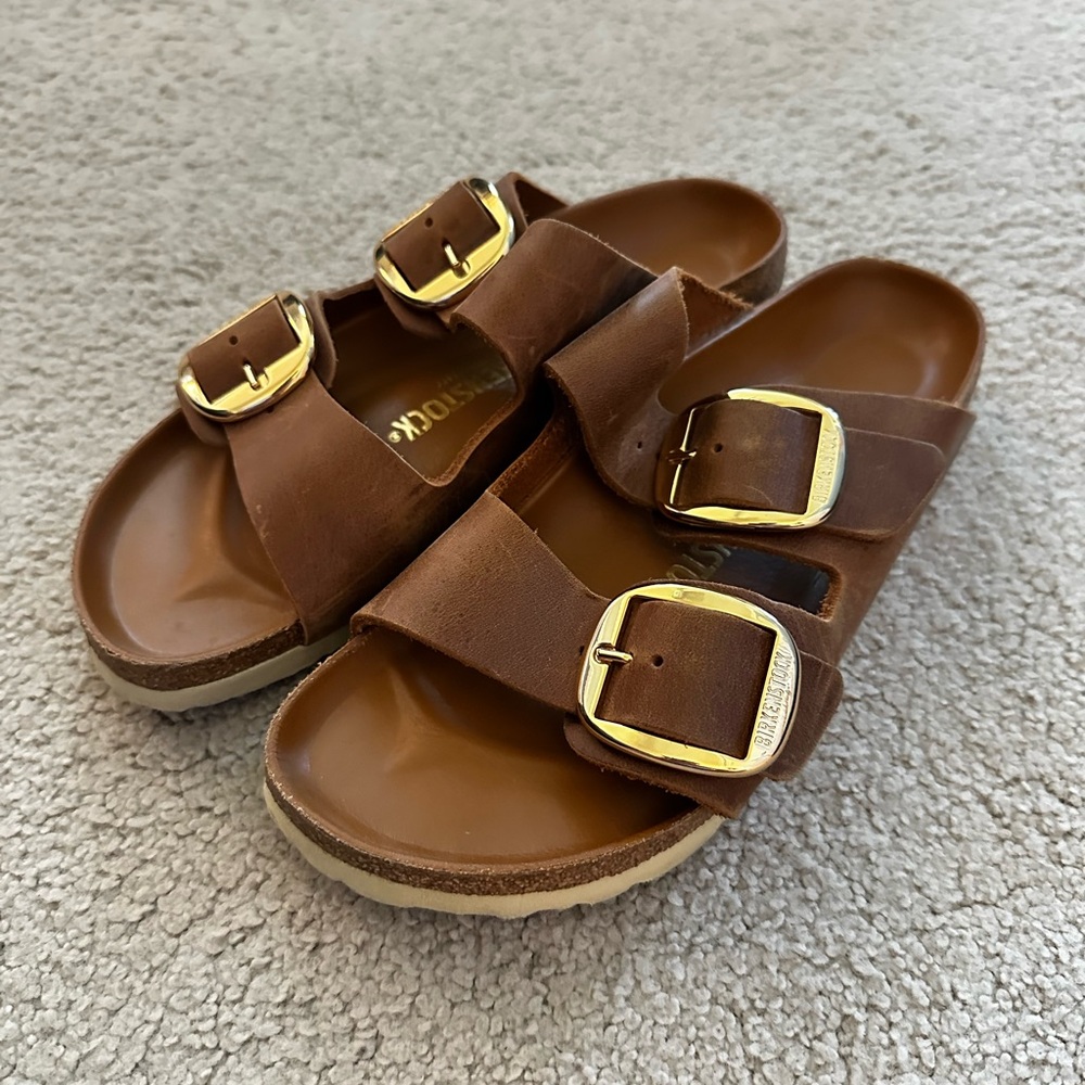 Birkenstock Sandals with Gold Buckles